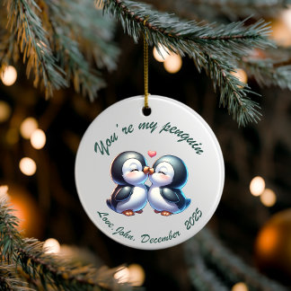 Persoonlijk Pinguïn Koppel Kerst Ornament