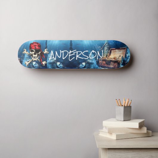 Persoonlijk piraatschatten skateboard (Muurkunst (Horizontaal))