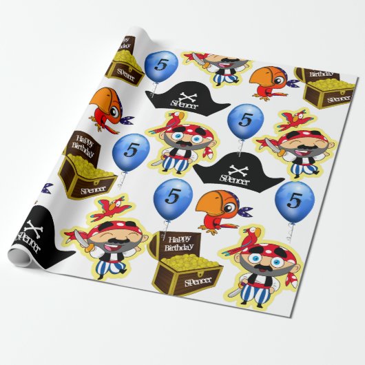 Persoonlijk Pirate Birthday Cadeaupapier (Uitgerold)
