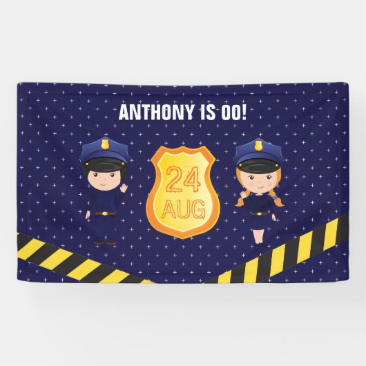 Persoonlijk politie-verjaardagsfeestje spandoek (Horizontaal)