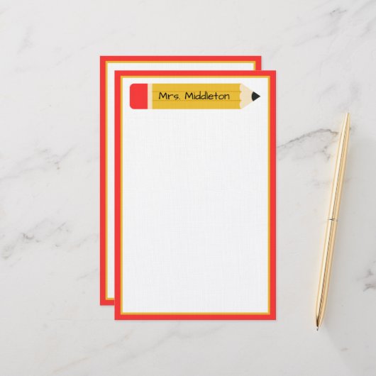 Persoonlijk potlood voor de leraar briefpapier (Voorkant / Achterkant in situ)