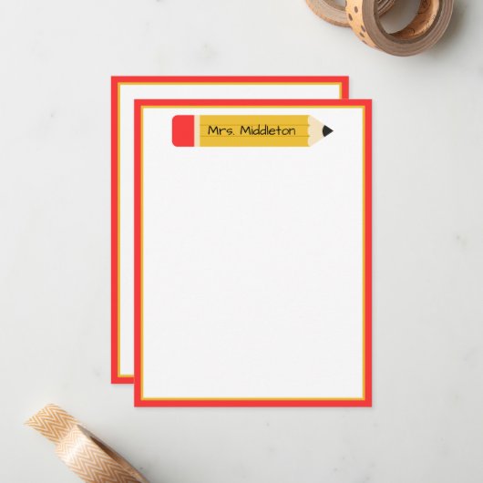 Persoonlijk potlood voor de leraar notitiekaartje (Voorkant / Achterkant in situ)