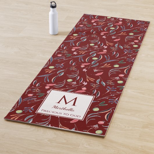 Persoonlijk PRECIUS2GOD Deep Red Floral Monogram Yogamat (In situ)