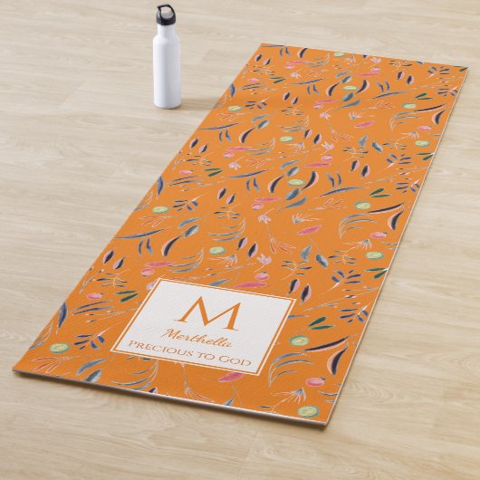 Persoonlijk PRECIUS2GOD Oranje Floral Monogram Yogamat (In situ)