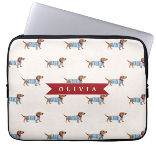 Persoonlijk Preppy Lief Dachshund Hond Patroon Laptop Sleeve