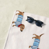 Persoonlijk Preppy Lief Dachshund Hond Patroon Strandlaken (In situ)