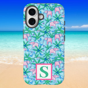 Persoonlijk preppy olifant patroon monogram iPhone 16 hoesje