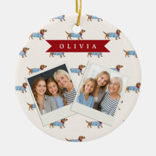 Persoonlijk Preppy Zacht Konijnachtig Sausage Dog Keramisch Ornament