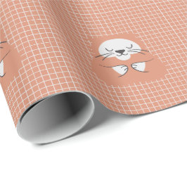 Persoonlijk rasterlijn bruine knuffelkat cadeaupapier