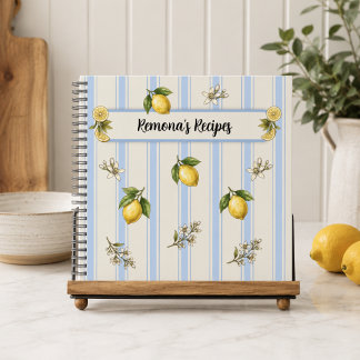 Persoonlijk receptenboek met citroenen/blauwe stre notitieboek