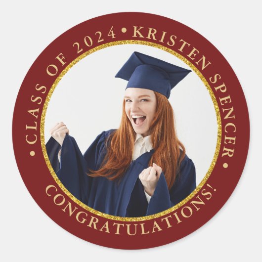 Persoonlijk Red Gold Afstuderen Foto Afstuderen Ronde Sticker (Voorkant)