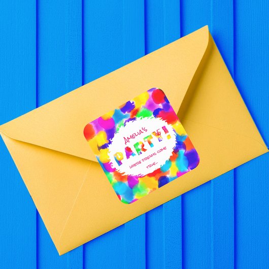 Persoonlijk regenboogfeest  vierkante sticker