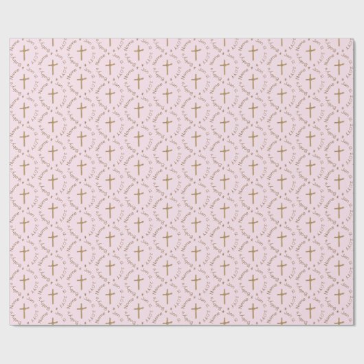 Persoonlijk religieus gouden kruis op Misty Rose Cadeaupapier (Vlak)