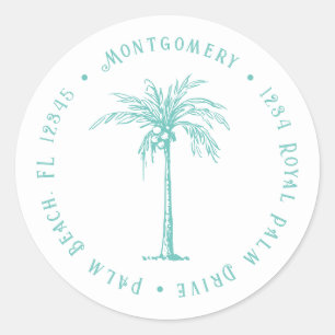 Persoonlijk retouradres met tropische palmboom ronde sticker