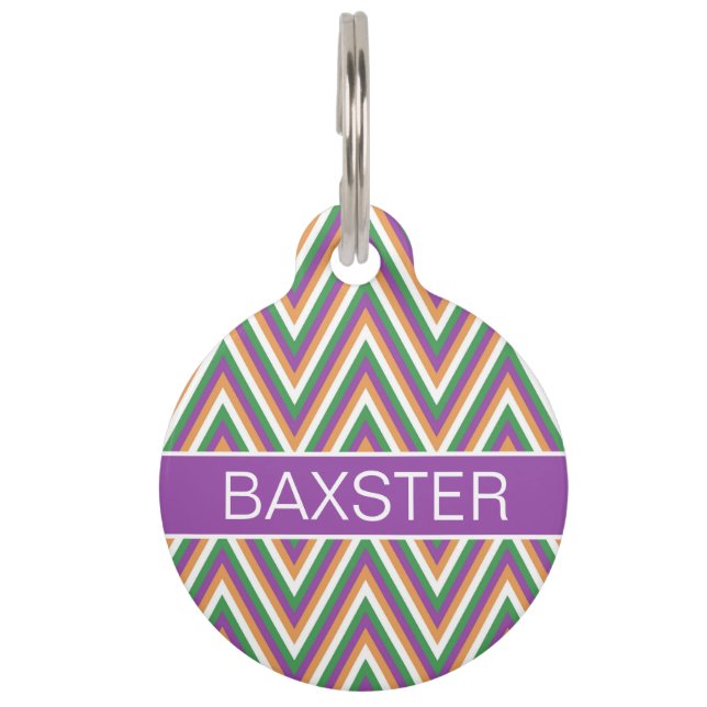 Persoonlijk Retro Chevron Patroon Huisdierpenning (Voorkant)