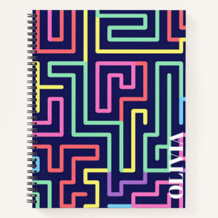 Persoonlijk Retro Doolhofpatroon Spiraal Notebook Notitieboek