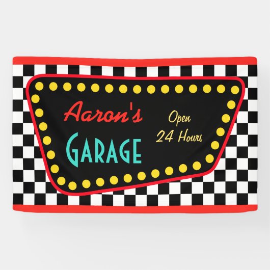Persoonlijk retro garagerek  spandoek (Horizontaal)