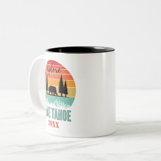 Persoonlijk Retro Lake Tahoe California Souvenir Tweekleurige Koffiemok (Voorkant links)