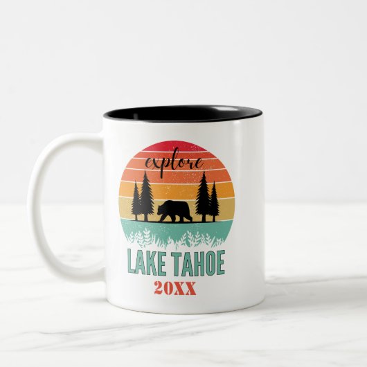 Persoonlijk Retro Lake Tahoe California Souvenir Tweekleurige Koffiemok (Links)