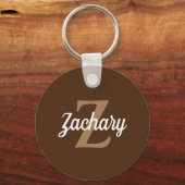Persoonlijk Retro Monogram Bruin Beige Wit Sleutelhanger (Voorkant)