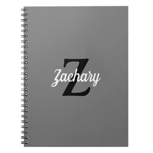 Persoonlijk Retro Monogram Grijs Zwart Wit Notitieboek (Voorkant)