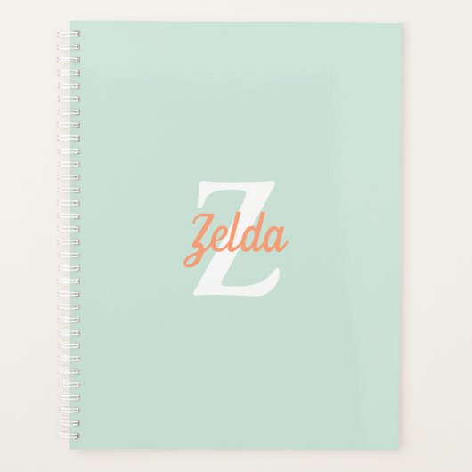 Persoonlijk Retro Monogram Mint Groen Oranje 2024 Planner (Voorkant)