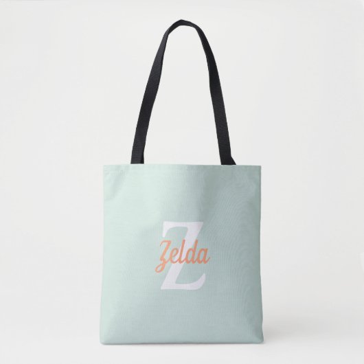 Persoonlijk Retro Monogram Seafoam Groen Sinaasapp Tote Bag (Voorkant)