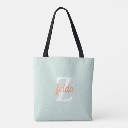 Persoonlijk Retro Monogram Seafoam Groen Sinaasapp Tote Bag (Achterkant)
