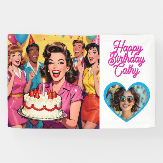 Persoonlijk Retro Verrassings Verjaardagsfeest Fot Spandoek (Horizontaal)
