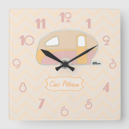 Persoonlijk Retro Vintage Caravan Design Vierkante Klok (Voorkant)