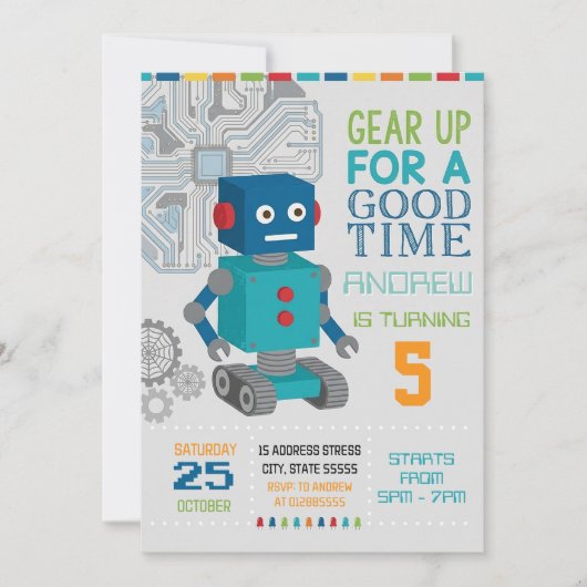 Persoonlijk robot verjaardagsfeest kaart (Voorkant)
