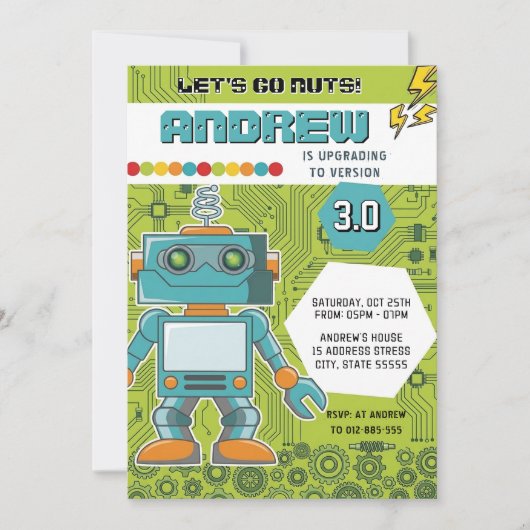 Persoonlijk Robot Verjaardagsfeest Kaart (Voorkant)