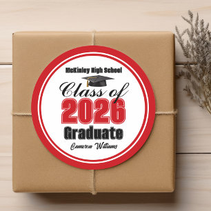 Persoonlijk Rode Afstudeerfeest Class of 2026 Ronde Sticker