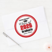 Persoonlijk Rode Afstudeerfeest Class of 2026 Ronde Sticker (Envelop)