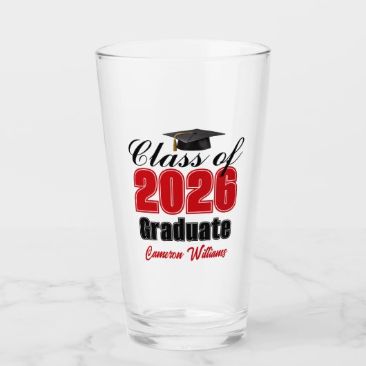Persoonlijk Rode Afstudeerfeest Klas van 2026 Glas (Voorkant)