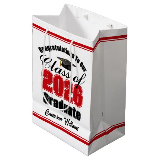 Persoonlijk Rode Afstudeerklas van 2026 Medium Cadeauzakje (Voorkant Gekanteld)