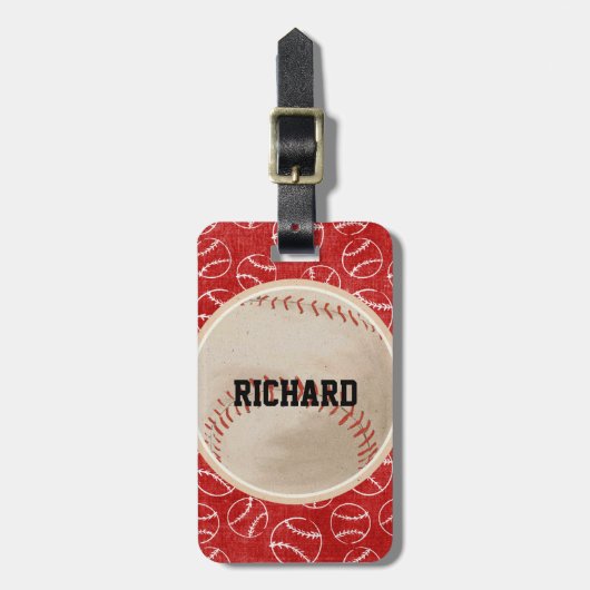 Persoonlijk Rode Baseball Patroon met Baseball Bagagelabel (Voorkant verticaal)