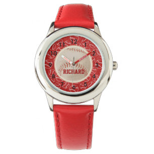 Persoonlijk Rode Baseball Patroon met Baseball Horloge