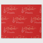 Persoonlijk Rode Elegante Script Prettig Kerstfees Cadeaupapier (Vlak)