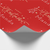 Persoonlijk Rode Elegante Script Prettig Kerstfees Cadeaupapier (Hoek)