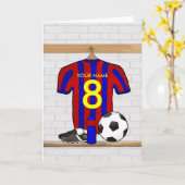 Persoonlijk Rode en Blauwe Football Voetbal Jersey Kaart (Gele Bloem)