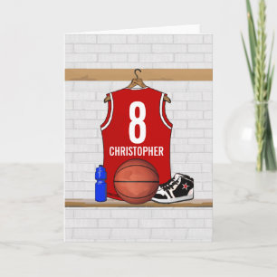 Persoonlijk rode en witte basketbalshirt kaart