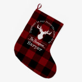Persoonlijk Rode en Zwarte Buffalo Plaid Grote Kerstsok (Voorkant (Hangend))