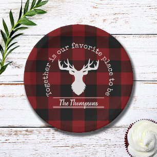 Persoonlijk rode en zwarte Buffalo Plaid Papieren Bordje