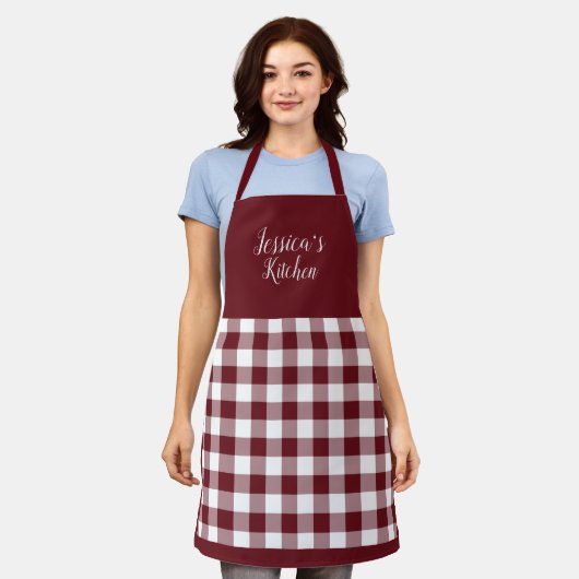 Persoonlijk Rode Gingham Apron Schort (Gedragen)