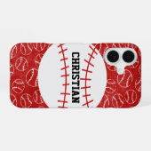 Persoonlijk Rode Honkbalpatroon met Honkbal iPhone 16 Hoesje (Achterkant horizontaal)