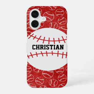 Persoonlijk Rode Honkbalpatroon met Honkbal iPhone 16 Hoesje