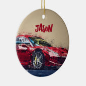 Persoonlijk rode raceautogeschenk keramisch ornament (Rechts)