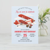 Persoonlijk rode vliegtuig 1e verjaardagsfeestje kaart (Staand voorkant)