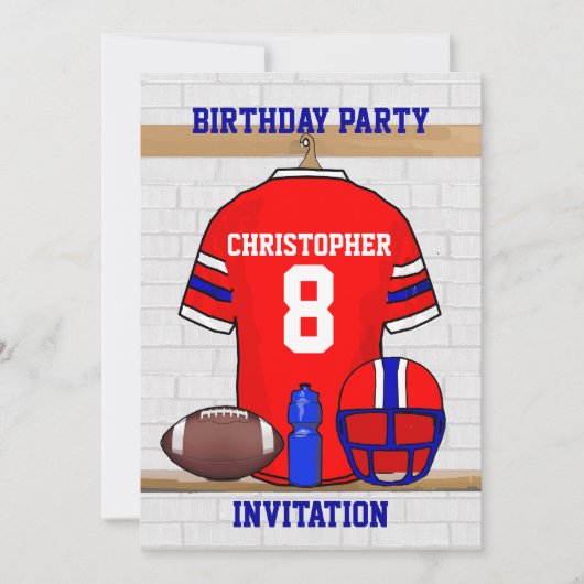 Persoonlijk Rode WB Football Jersey Birthday Party Kaart (Voorkant)